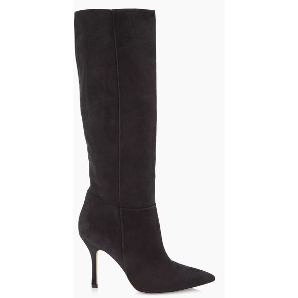 Larroude Knee High Boots Black Suede Size 10 Pointed Toe High Heel Leather Sole - Picture 2 of 11